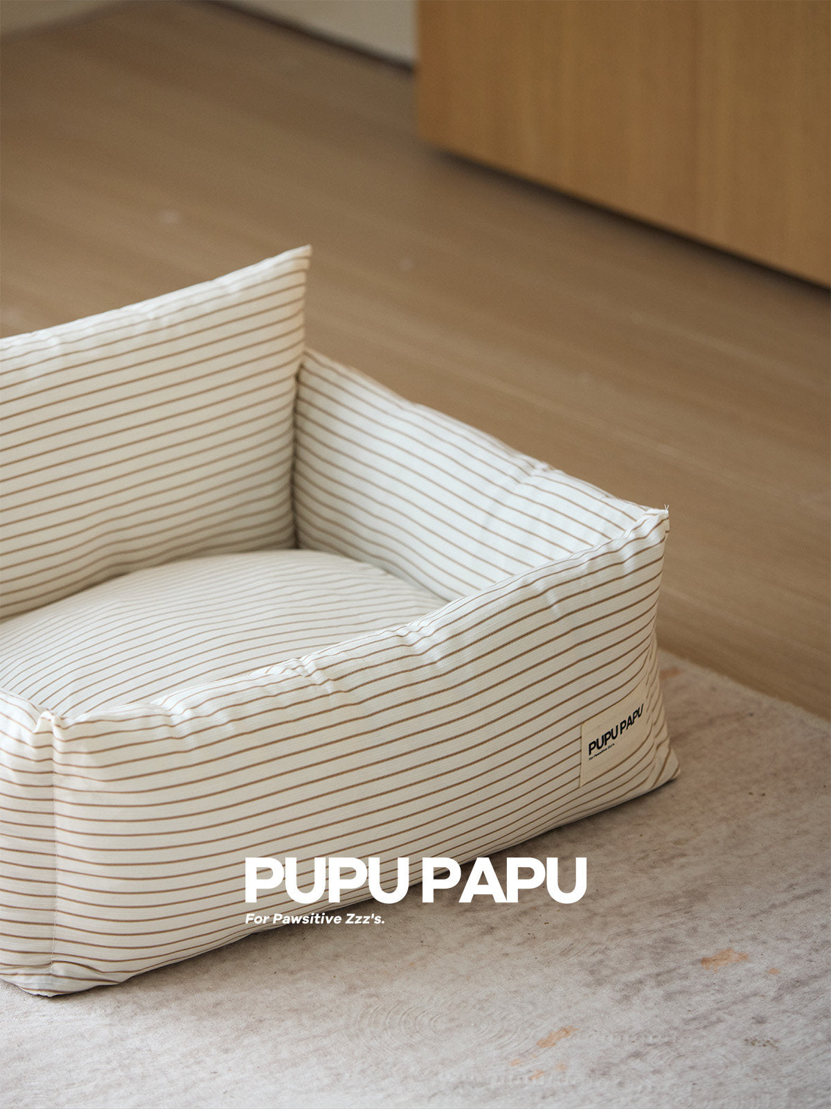 Product photo: Natural Fine Stripe Haven — Removable-Wash Pet Bed.