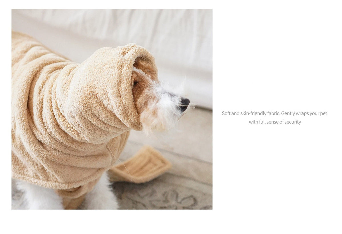 Product photo: Plush Dry-Off — Quick-Dry Dog Bath Robe.