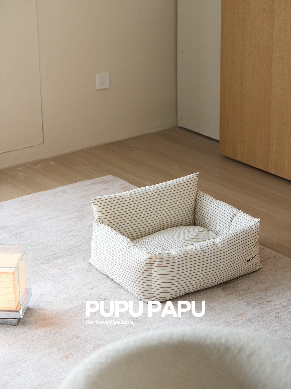 Product photo: Natural Fine Stripe Haven — Removable-Wash Pet Bed.