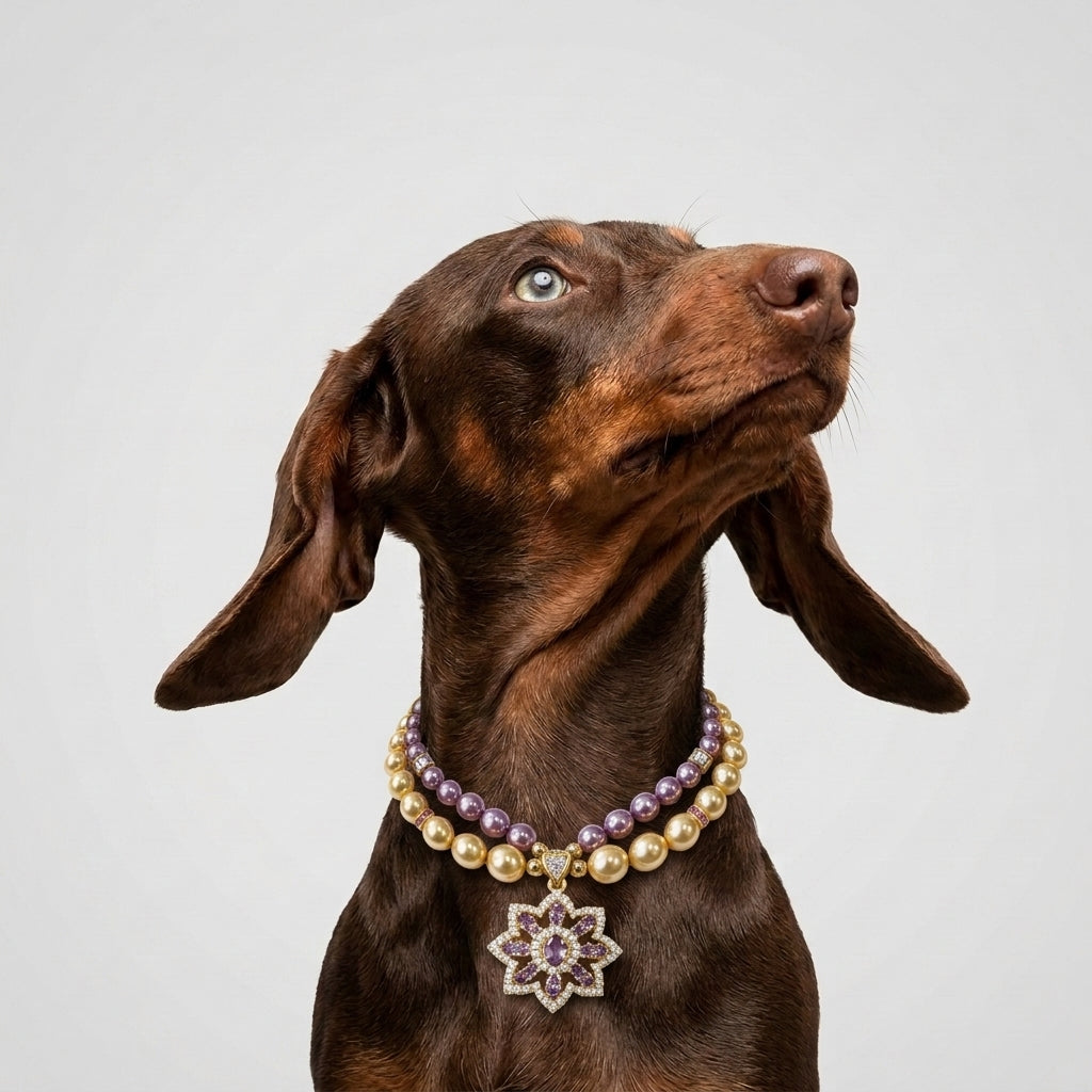 Lilac Gold Sunflower Pet Necklace