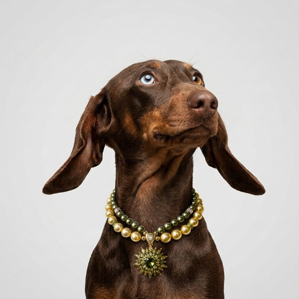 Olive Gold Sunflower Pet Necklace