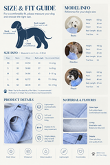 Egge size chart, measurement guide and product details for dog warm belly cover tank.