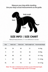 Egge size chart, measurement guide and product details for dog stretch cotton bodysuit.
