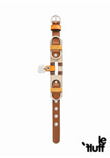 Baroque cutout leather dog collar laid flat showing adjustable holes