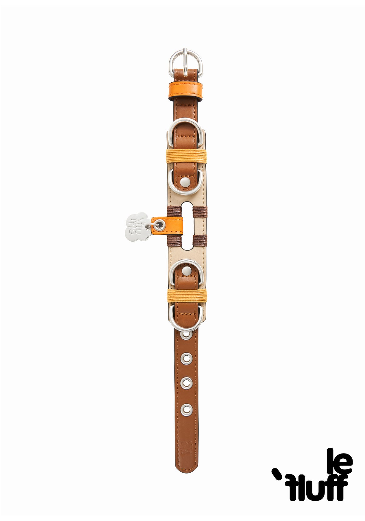 Baroque cutout leather dog collar laid flat showing adjustable holes