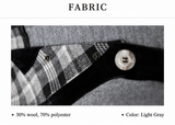 British Heritage dog cape fabric composition: 30% wool, 70% polyester, light gray