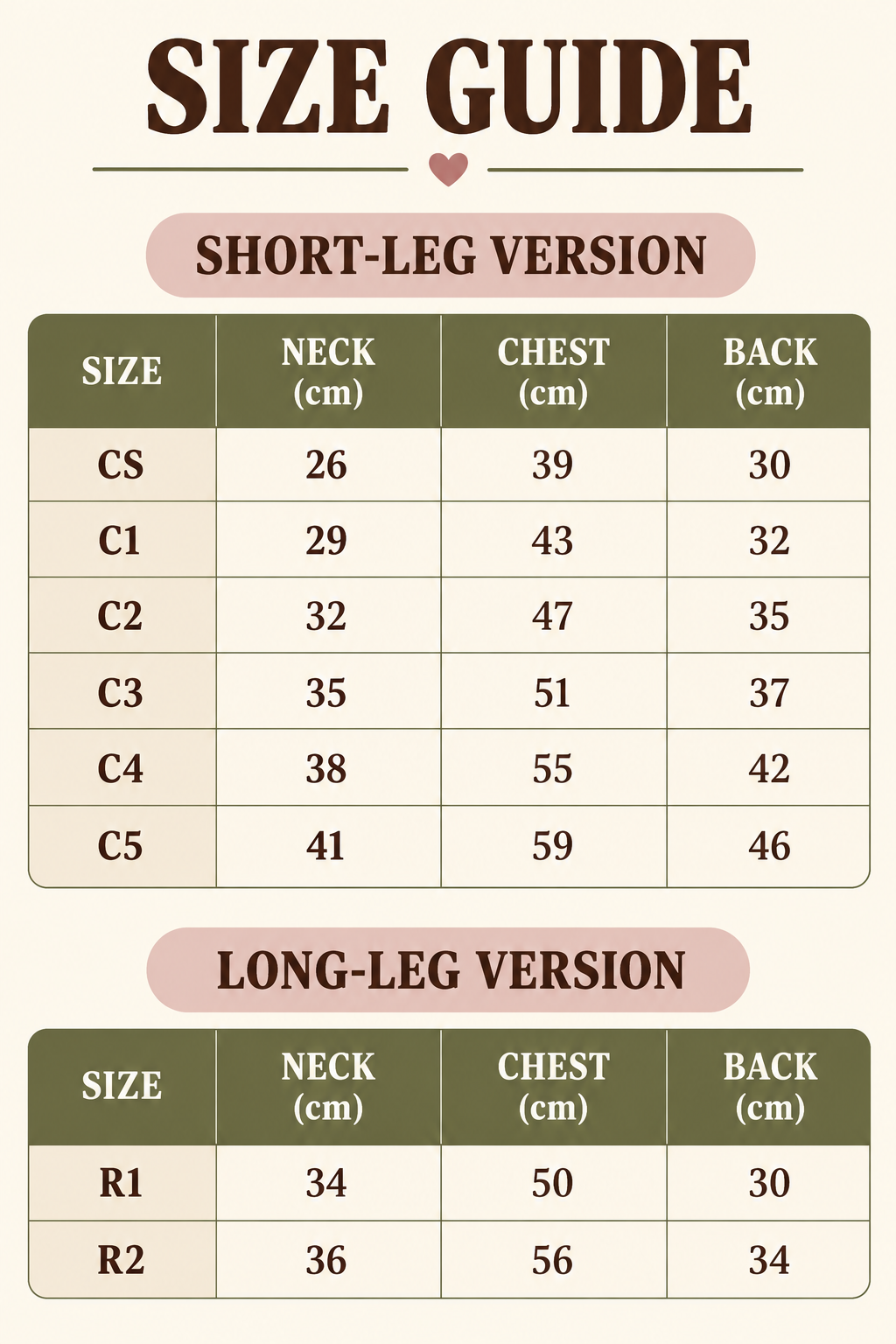 City Jungle 2.0 dog shirt size guide, neck chest and back measurements in centimeters