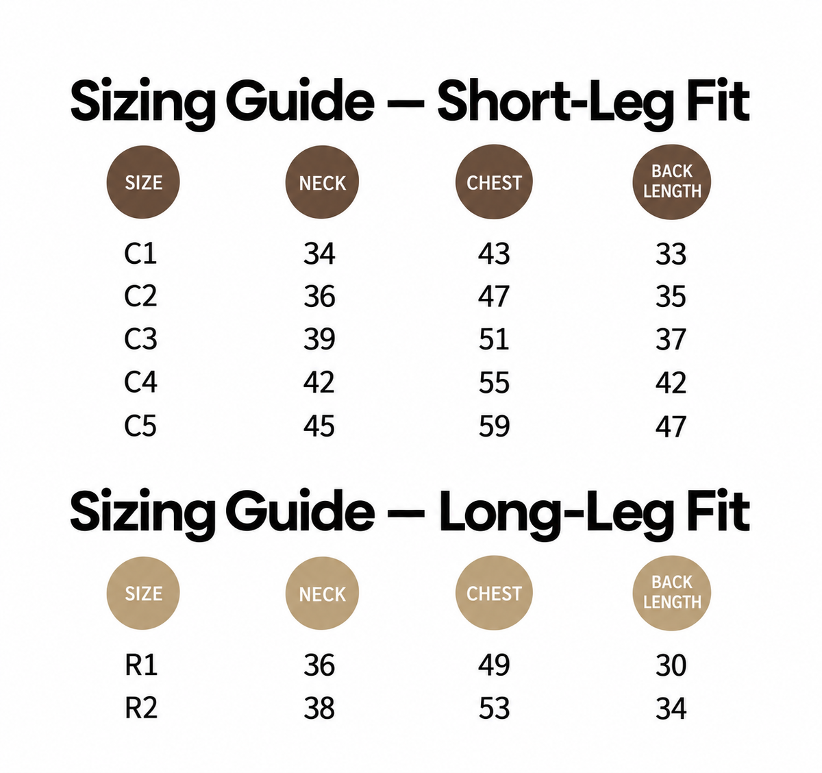 City Jungle 2.0 waterproof utility dog vest short-leg and long-leg size chart