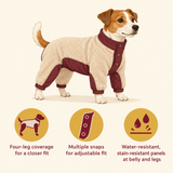 City Jungle 2.0 warm fleece dog suit with four-leg coverage, adjustable snaps, and water-resistant panels