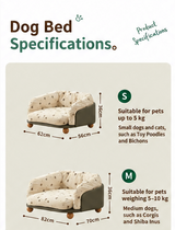 Cotton Comfort pet sofa bed size guide for S and M with dimensions and recommended pet weights