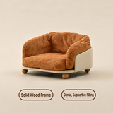 Pumpkin corduroy pet sofa bed with English labels: Solid Wood Frame and Dense, Supportive Filling