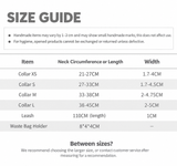 Mocha Brown sighthound collar, leash and waste bag holder size guide