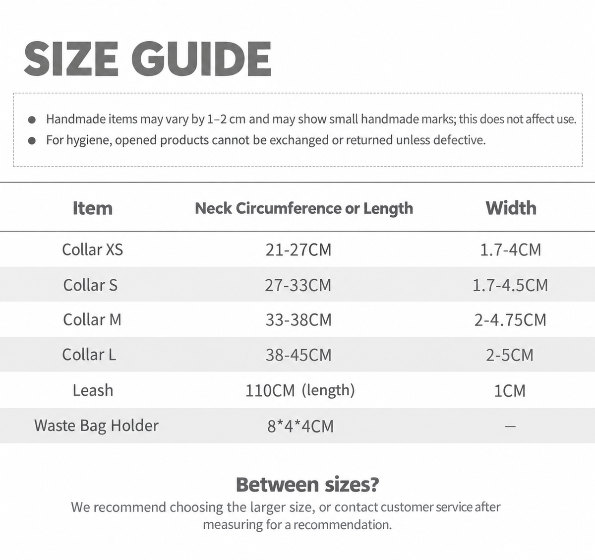 Mocha Brown sighthound collar, leash and waste bag holder size guide