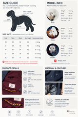 Egge size chart, measurement guide and product details for dog snowline down jacket.