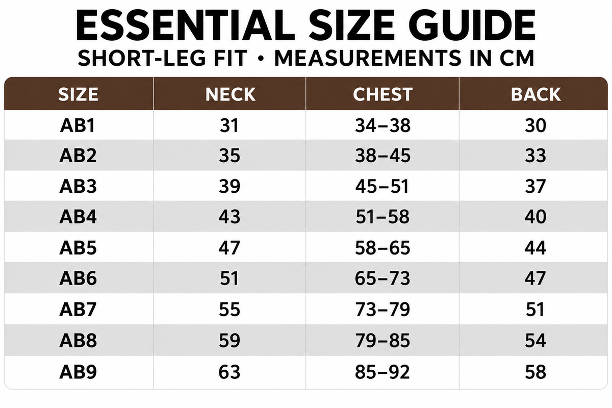 Essential short-leg dog pajamas size guide in centimeters