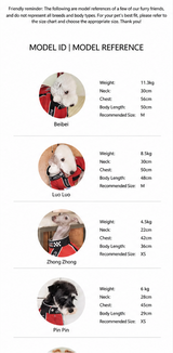 English model measurements for Racing Club dog jacket