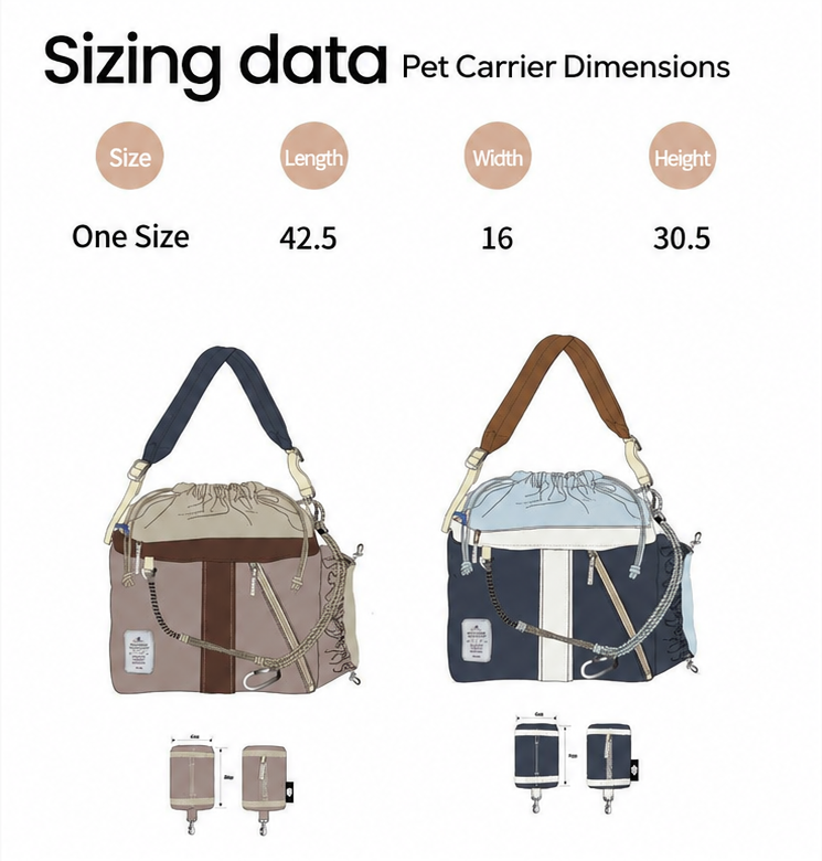 Field Companion pet carrier dimensions: one size, 42.5 cm long, 16 cm wide and 30.5 cm high