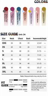 Gingerwarm anti-static Tencel dog vest colors and English size guide