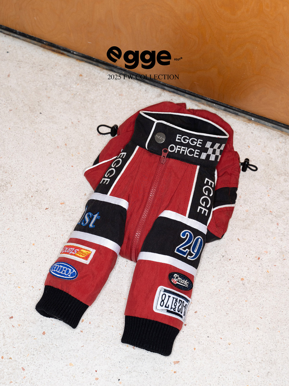 Product photo: Racing Stripe — Embroidered Padded Dog Jacket.