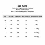 Dog colorblock vest size chart.