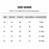 Dog varsity sweatshirt size chart.
