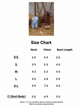 FinFin size chart and measurement reference for dog reversible down bodysuit.