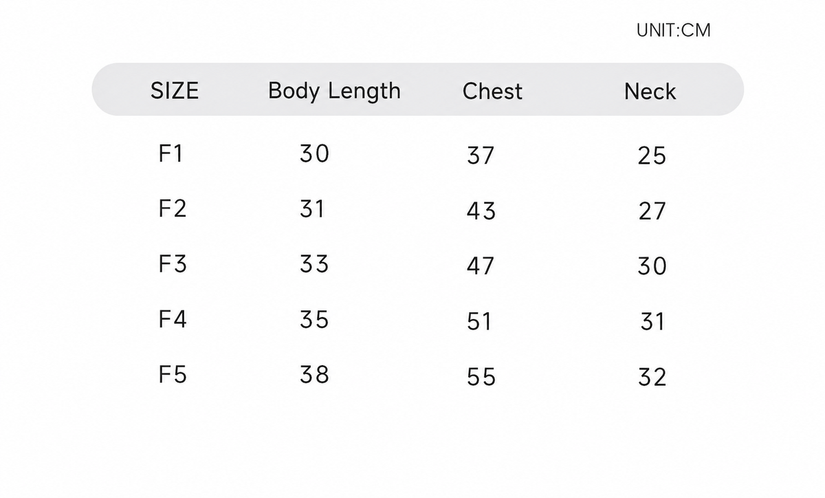 Swingpuppy size chart and measurement reference for dog wanderwild draped shirt.