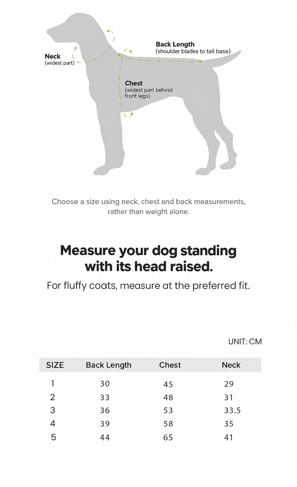 Swingpuppy size chart and measurement reference for dog wanderwild reversible wool style vest.