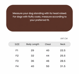 Swingpuppy size chart and measurement reference for dog cloudlull warm base layer.