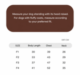 Swingpuppy size chart and measurement reference for dog cloudlull colorblock base layer.