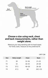 Swingpuppy size chart and measurement reference for dog starryode holiday turtleneck.