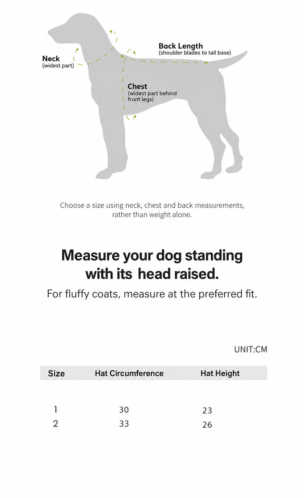 Swingpuppy size chart and measurement reference for dog starryode knitted elf hat.