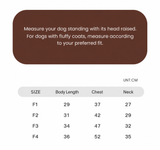 Swingpuppy size chart and measurement reference for dog wanderwild cooling shirt.