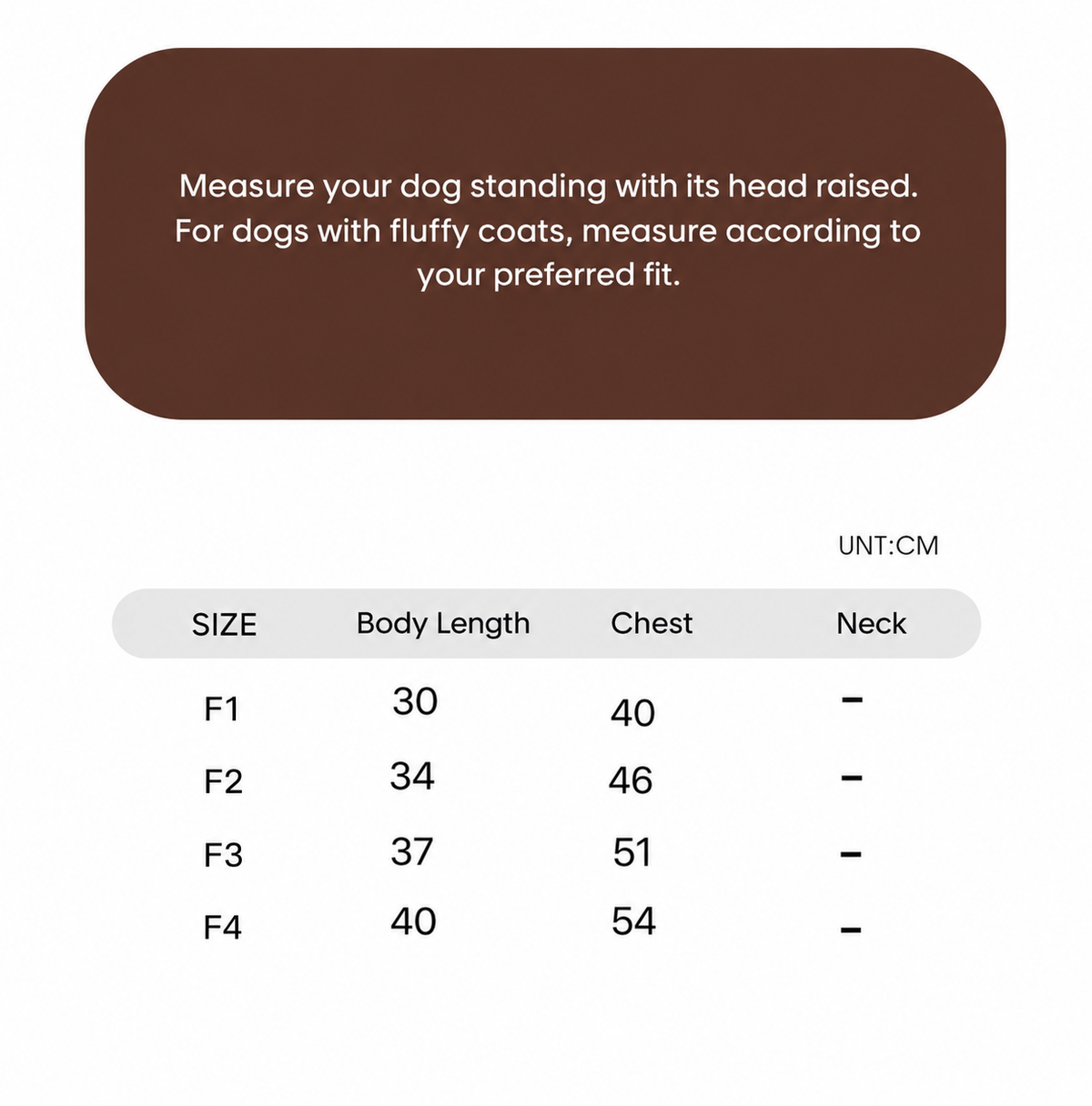 Swingpuppy size chart and measurement reference for dog wanderwild adjustable overalls.