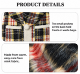 Holiday Cozy Dog Hoodie detail: rear pockets for treats or waste bags and warm faux mink fabric