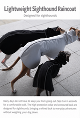 English product overview for the Lightweight Waterproof Sighthound Raincoat