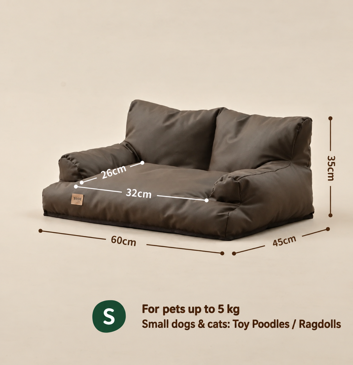 Coffee pet sofa bed size S: dimensions and suitability
