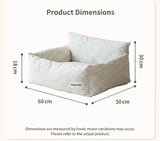 Natural Fine Stripe pet bed dimensions: 60 by 50 cm base, 18 to 30 cm height