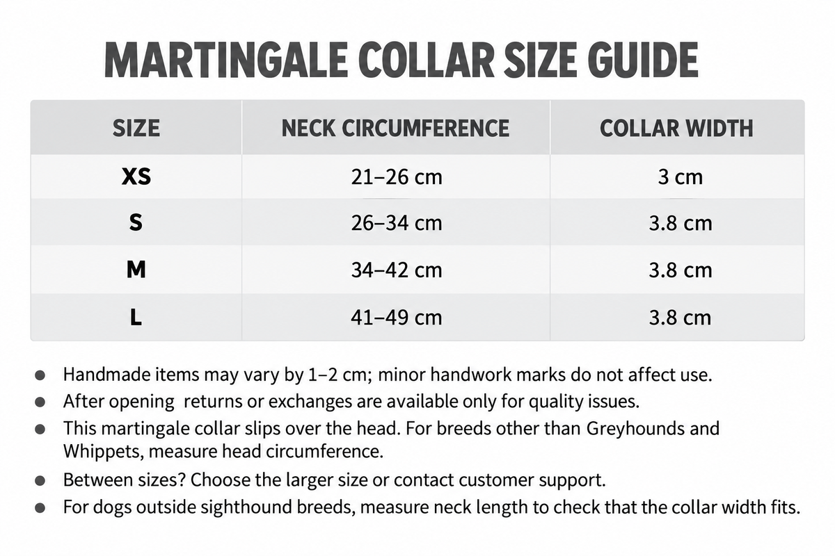 Polka Dot martingale collar size and fit guide