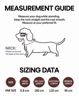 English measurement guide and leash dimensions for the Retro Revival Multicolor Dog Leash