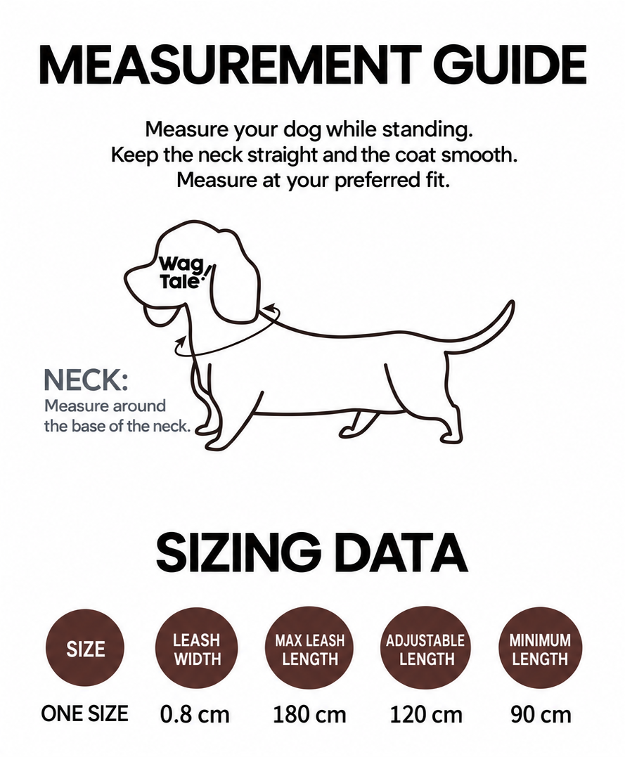 English measurement guide and leash dimensions for the Retro Revival Multicolor Dog Leash