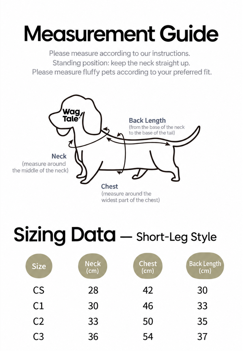 English measurement guide and short-leg size chart for the Retro Revival brushed dog vest