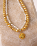 Sunlight Petals gold and ivory pearl-effect dog necklace with sunflower pendant