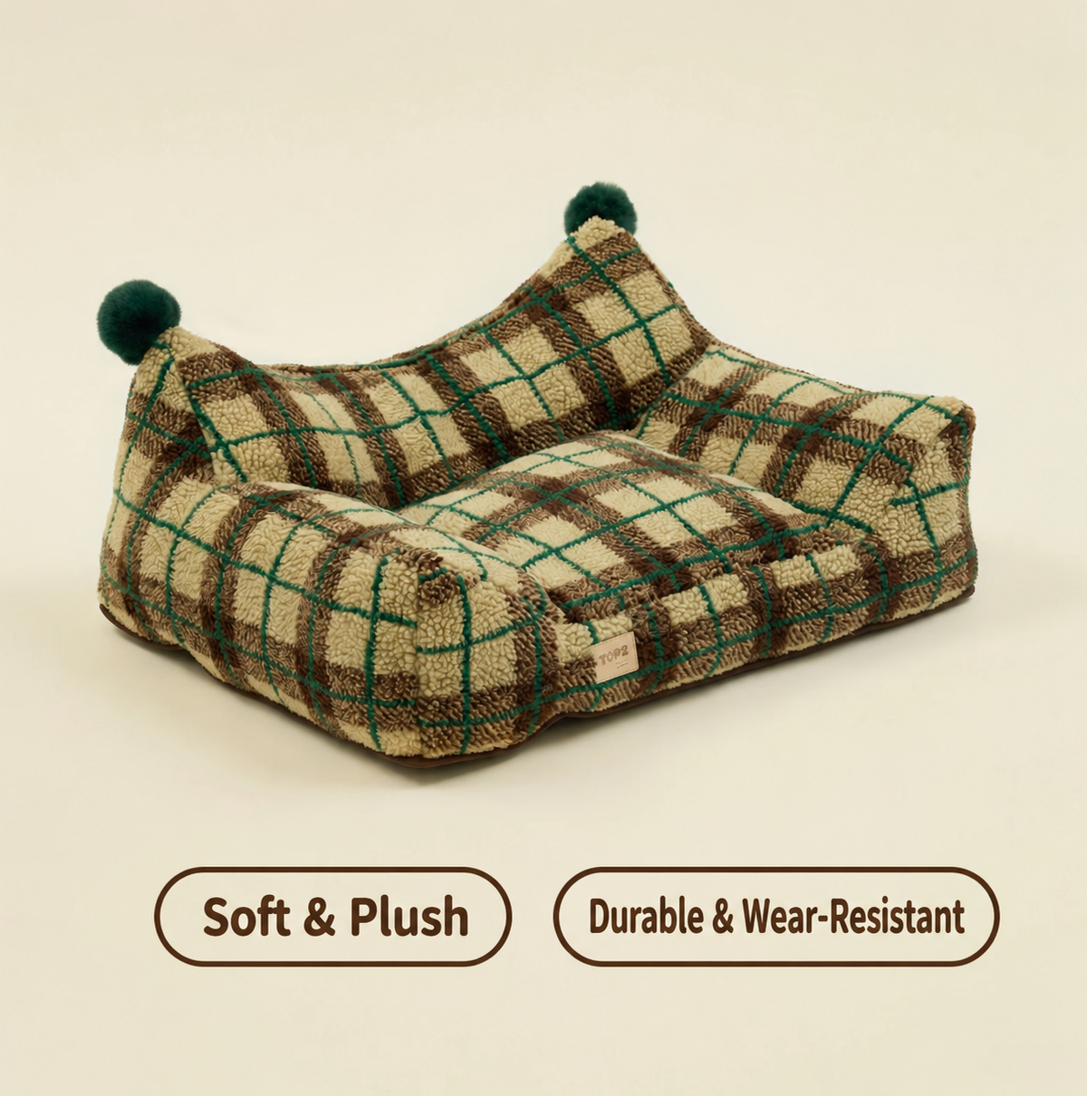 Vintage Pattern brown plaid pet sofa bed with soft plush fabric and durable construction